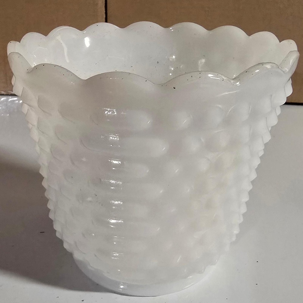 Vintage Milk Glass Hobnail Planter‎ Bowl Scalloped Rim Cachepot Scalloped Rim